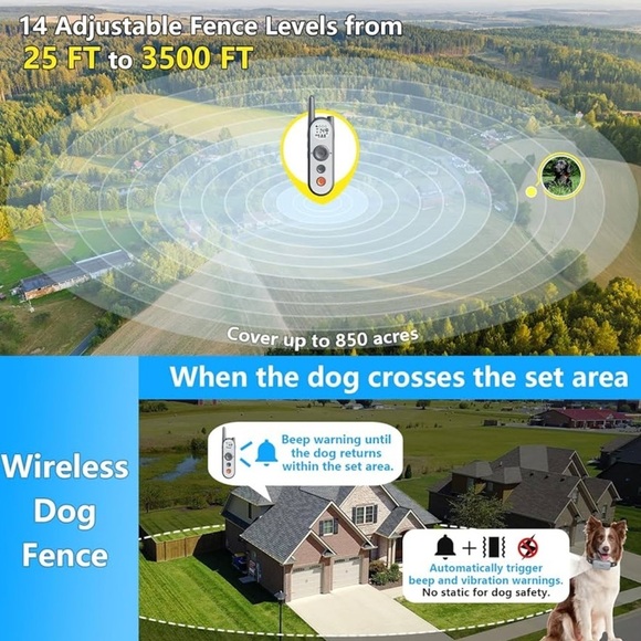 Wireless Dog Fence System Electric Fence Training Collar with Remote 856 Acre - Picture 3 of 11